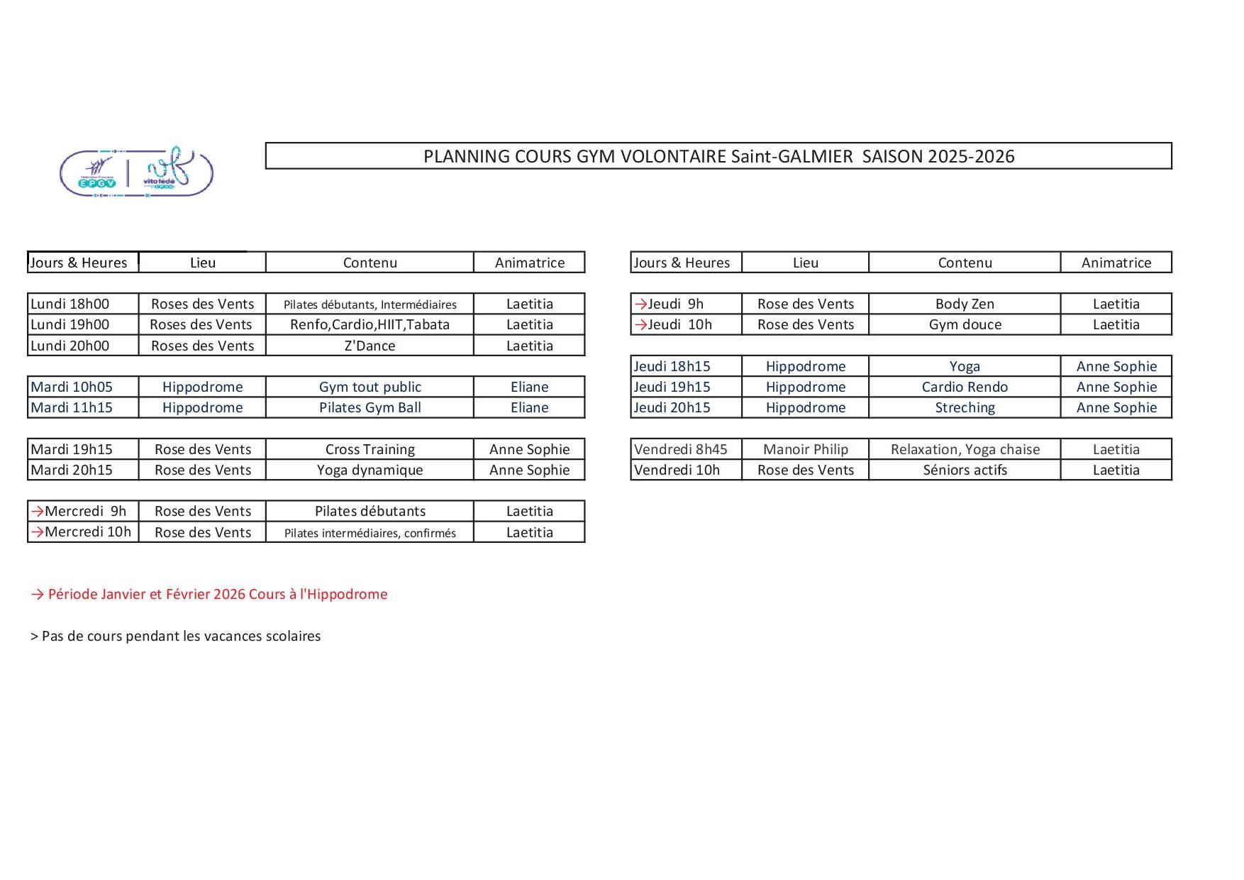 2025 26 Planning Cours